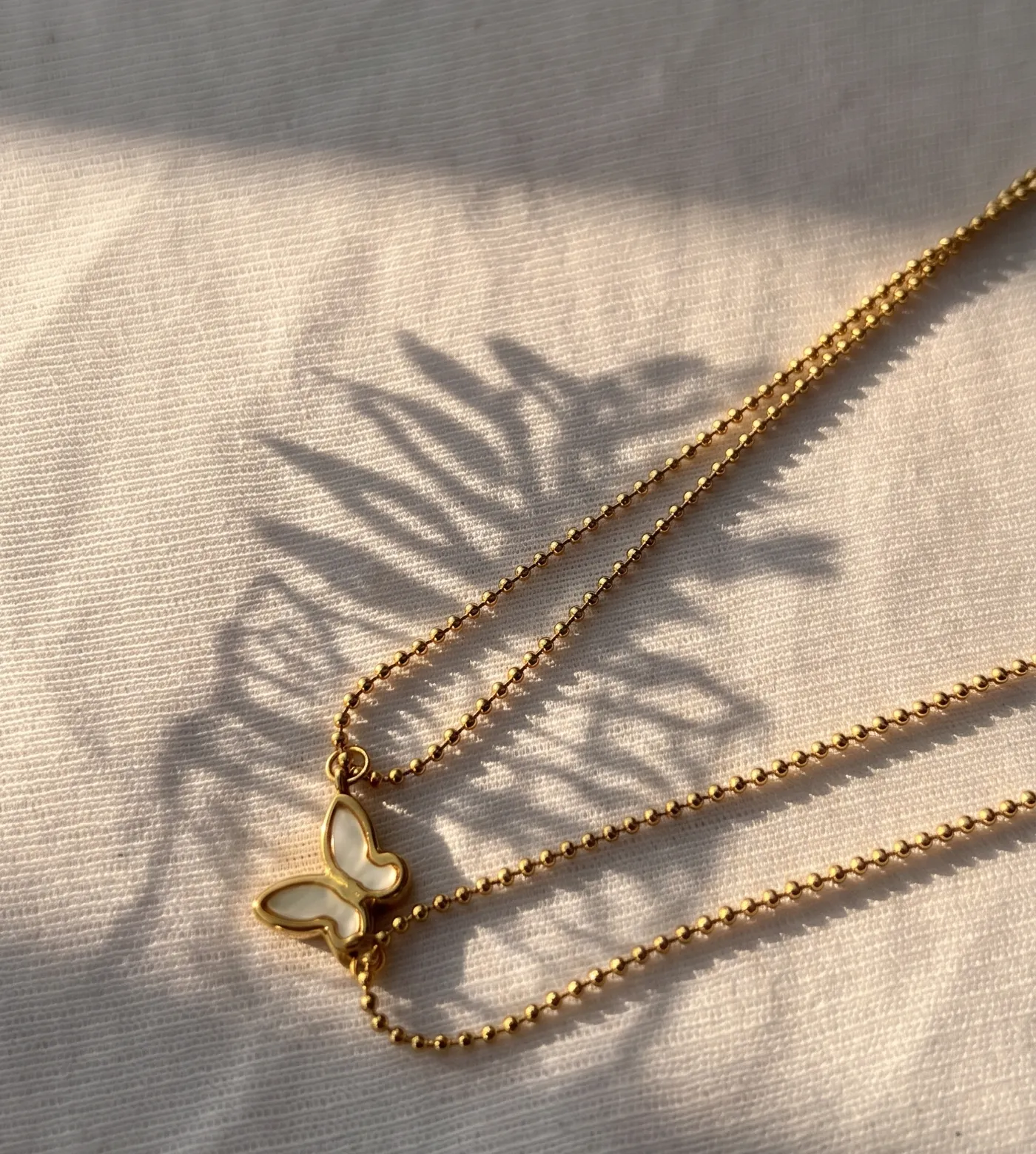 Golden Butterfly Layered Ball Chain Necklace